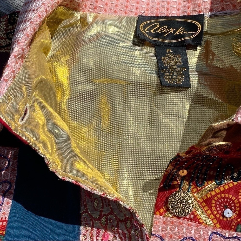 Vintage Alex Kim Wearable Art Patchwork Colorblock Sequined Jacket Petite Large - Picture 6 of 12